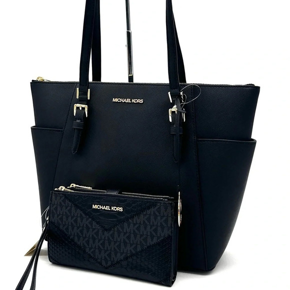 Michael Kors Large Charlotte Tote Bag & Large Double Zip Wallet Black (NWT) - Picture 3 of 13